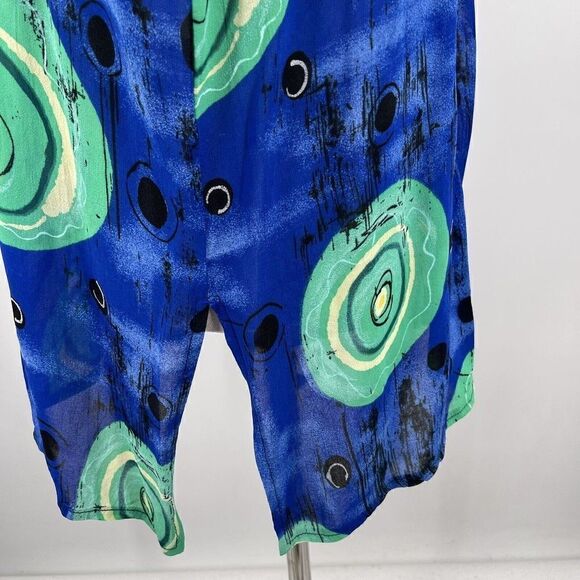 Dadier Parakian womans top S long sleeve button up silky geometric print blue - Picture 5 of 6